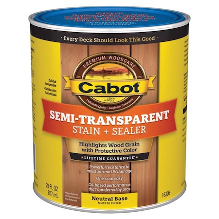Cabot Cabot Semi-Transparent Low VOC Semi-Transparent Tintable Neutral Base Stain and Sealer 1 qt 140.0016306.005